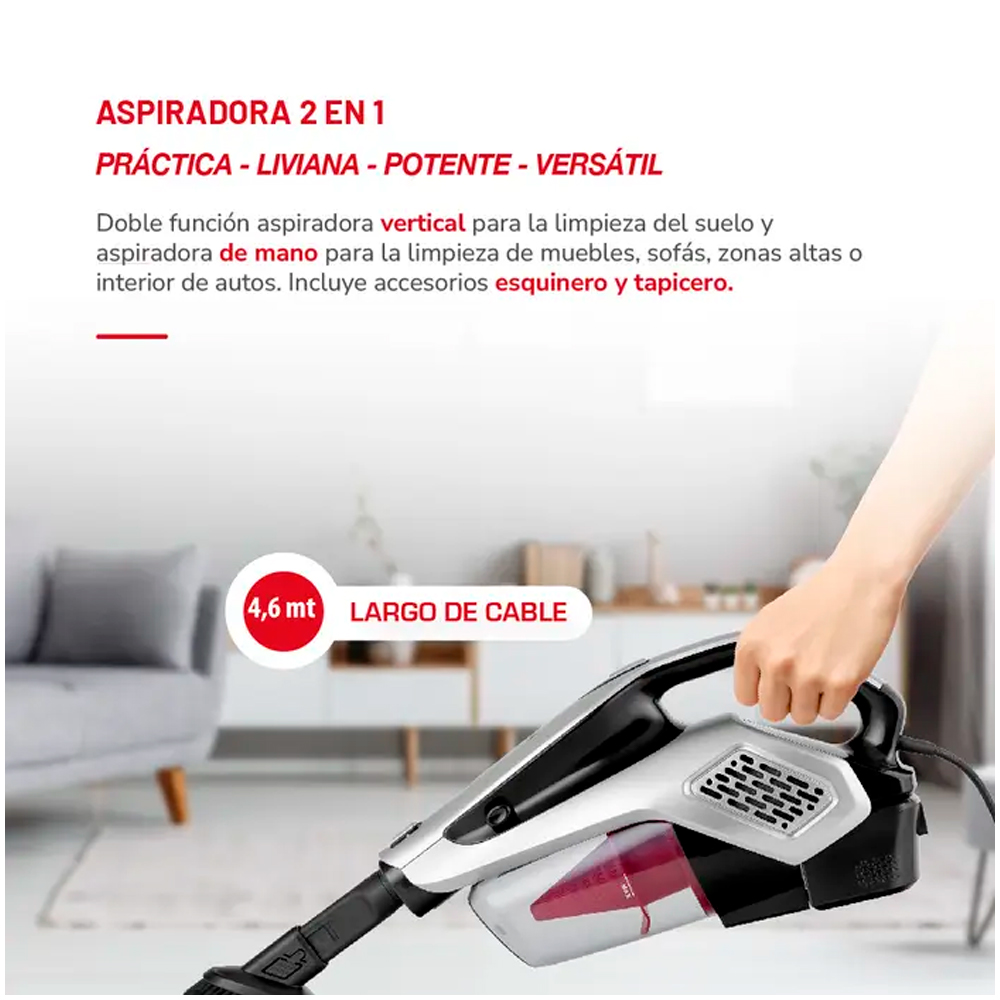 ASPIRADORA THOMAS 2 EN 1 PORTÁTIL Y VERTICAL CON CABLE TH-1022C - 3
