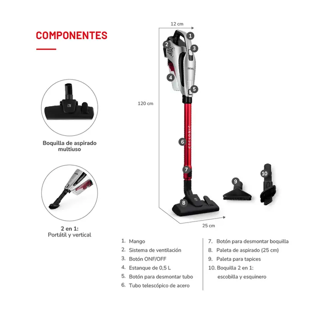 ASPIRADORA THOMAS 2 EN 1 PORTÁTIL Y VERTICAL CON CABLE TH-1022C - 7