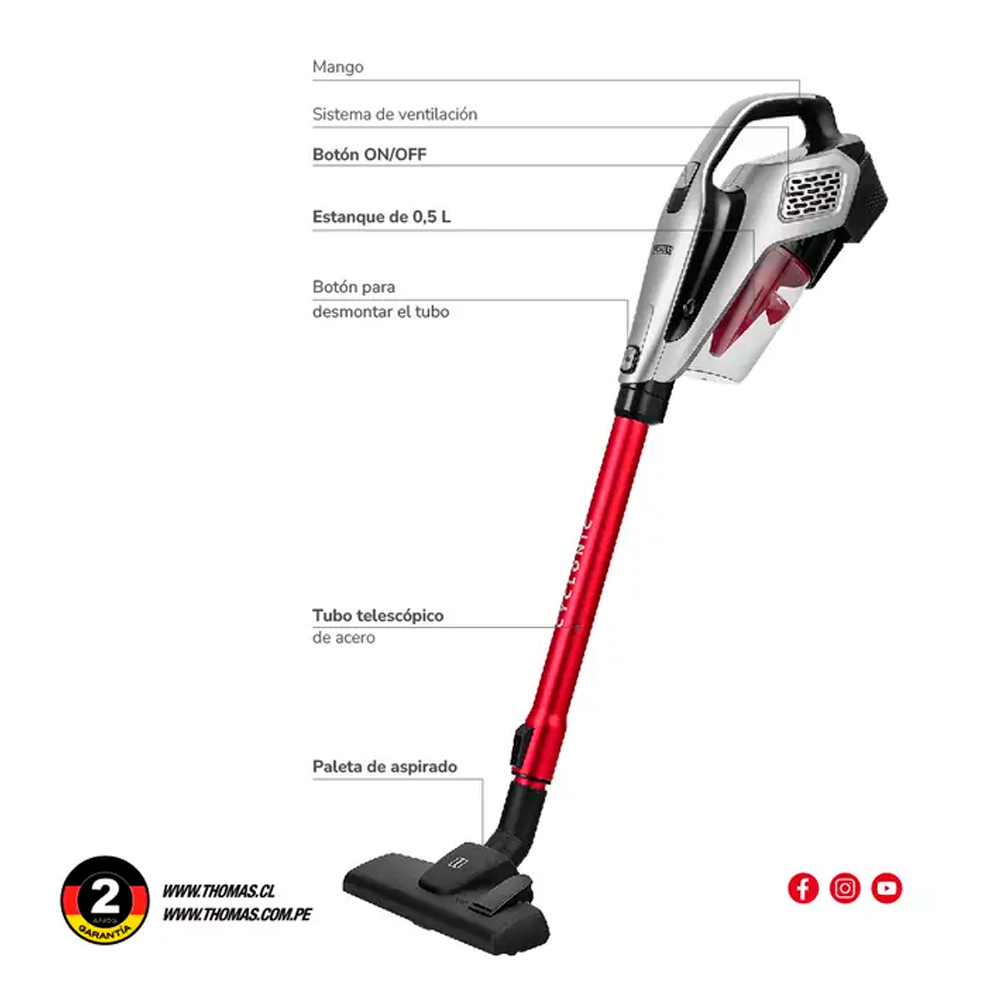 ASPIRADORA THOMAS 2 EN 1 PORTÁTIL Y VERTICAL CON CABLE TH-1022C - 9