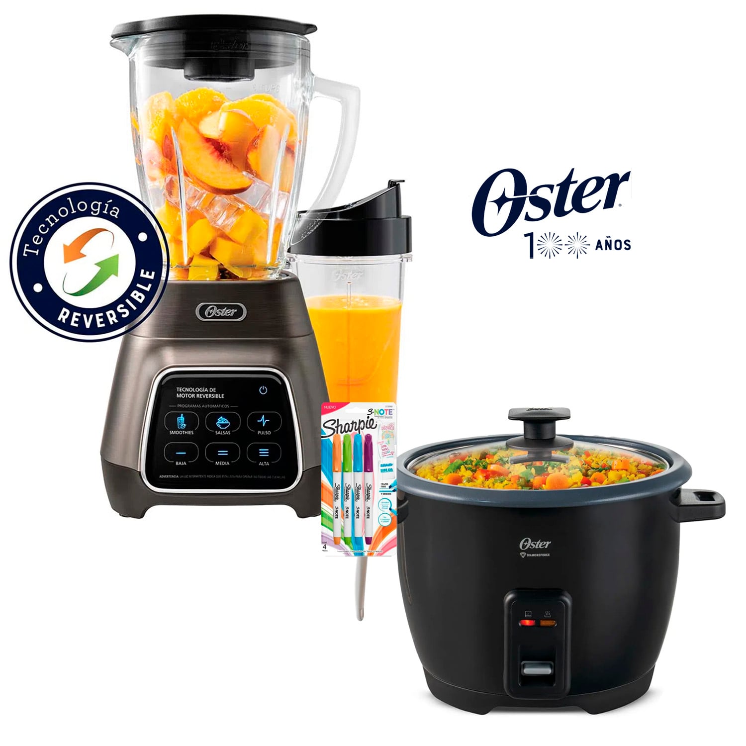 KIT LICUADORA REVERSIBLE OSTER BLSTPYG1312XBG CON PANTALLA TÁCTIL Y OLLA ARROCERA 1.8 L CKSTRCB10DFBLK NEGRA - 2