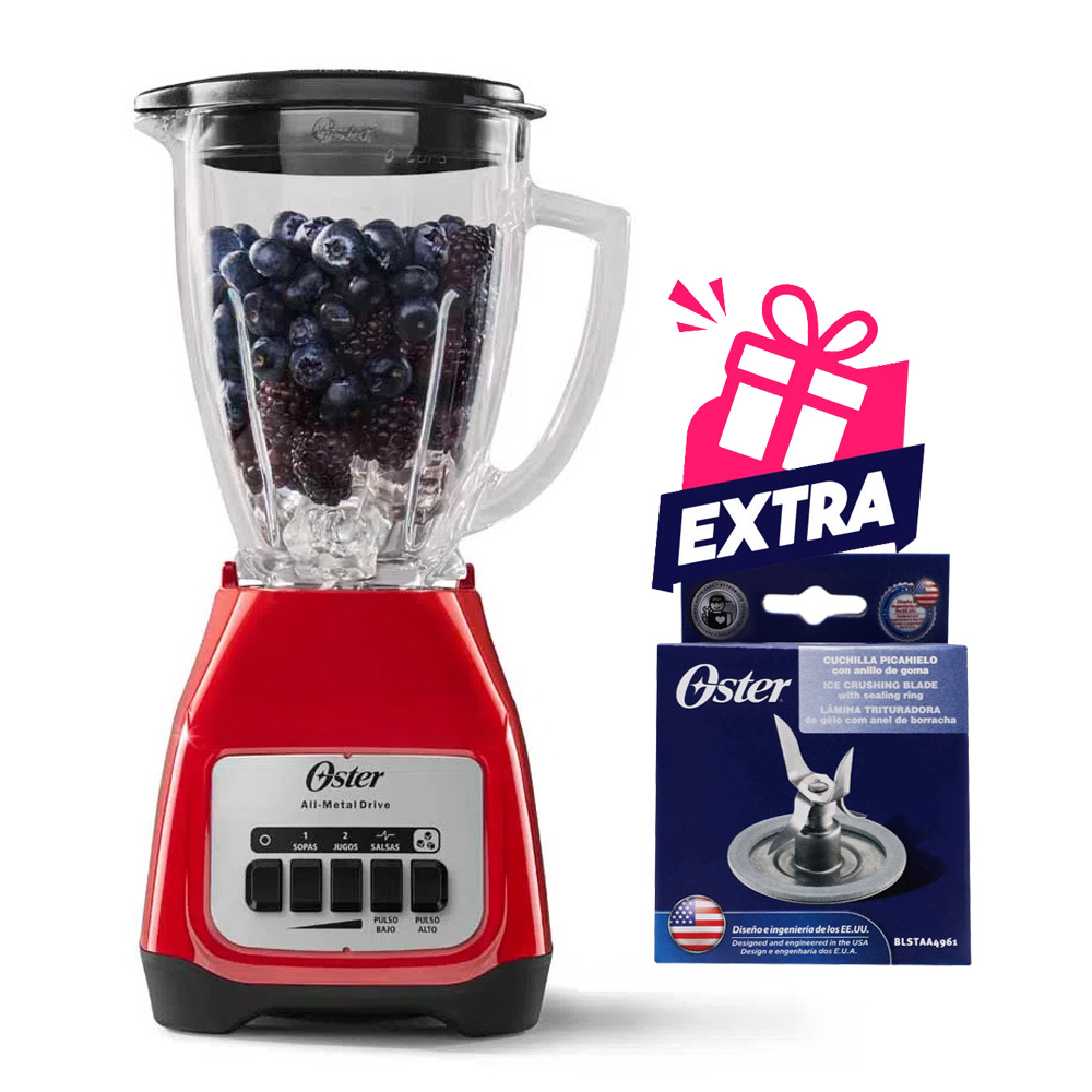 LICUADORA OSTER BLSTKAG-RPB VASO DE VIDRIO ROJO MAS CUCHILLA 4 ASPAS - 1