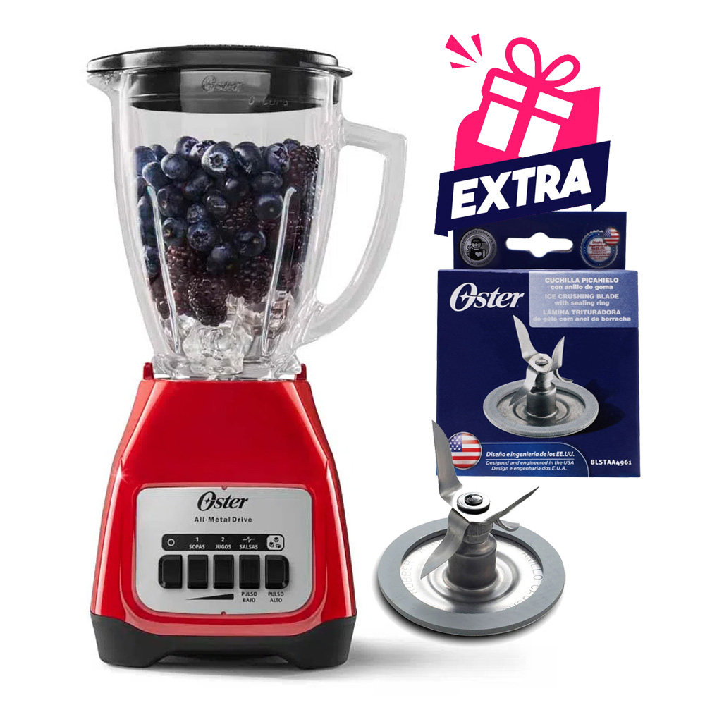 LICUADORA OSTER BLSTKAG-RPB VASO DE VIDRIO ROJO MAS CUCHILLA 4 ASPAS - 2
