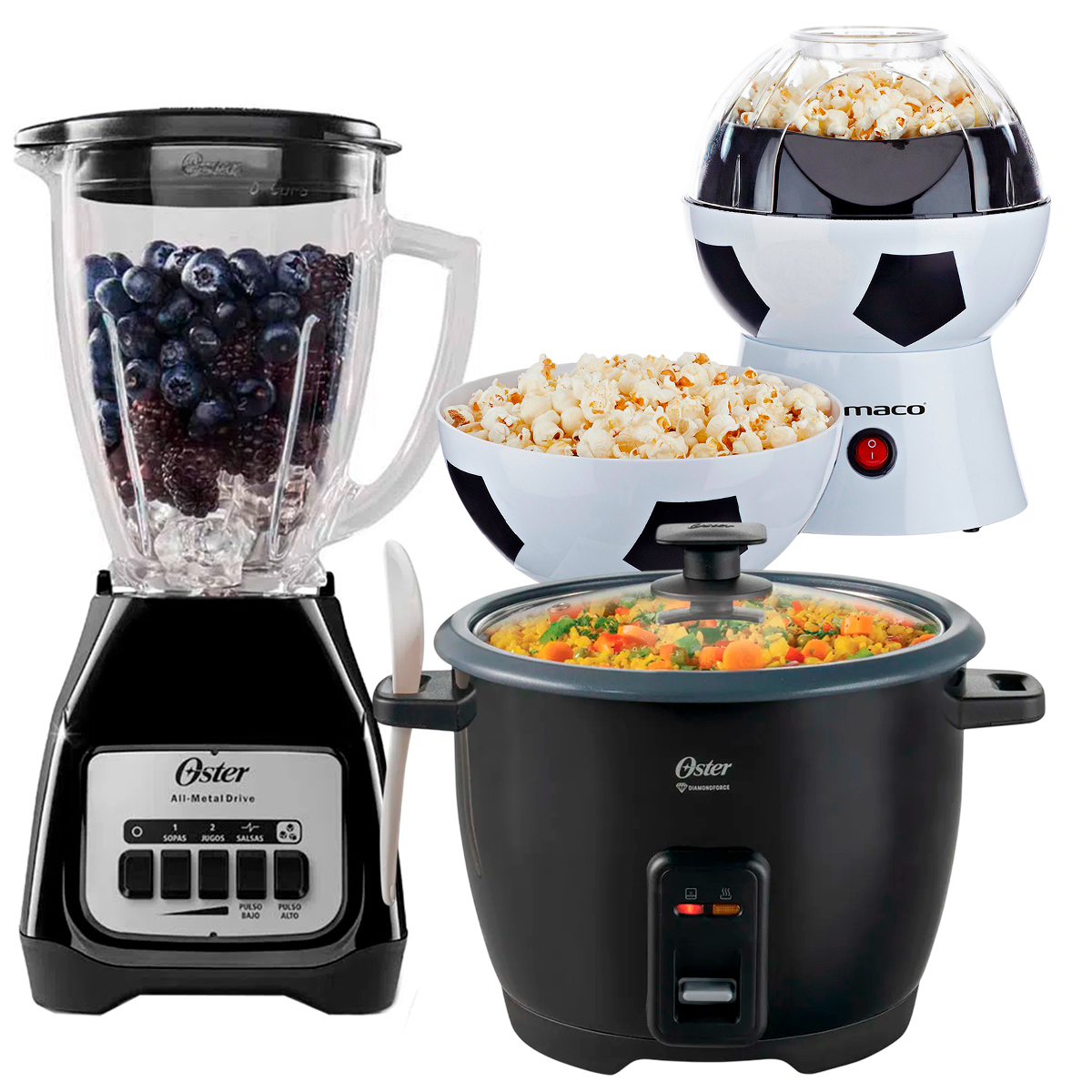 TRICOMBO LICUADORA OSTER MAS OLLA ARROCERA + MÁQUINA DE POP CORN IMACO - 1