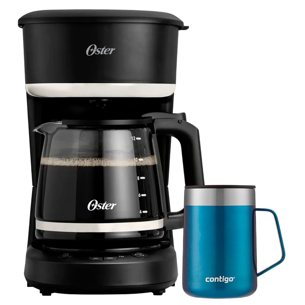CAFETERA PROGRAMABLE OSTER BVSTDCP121B + TAZA TERMICA CONTIGO DE ACERO INOXIDABLE AZUL - 1