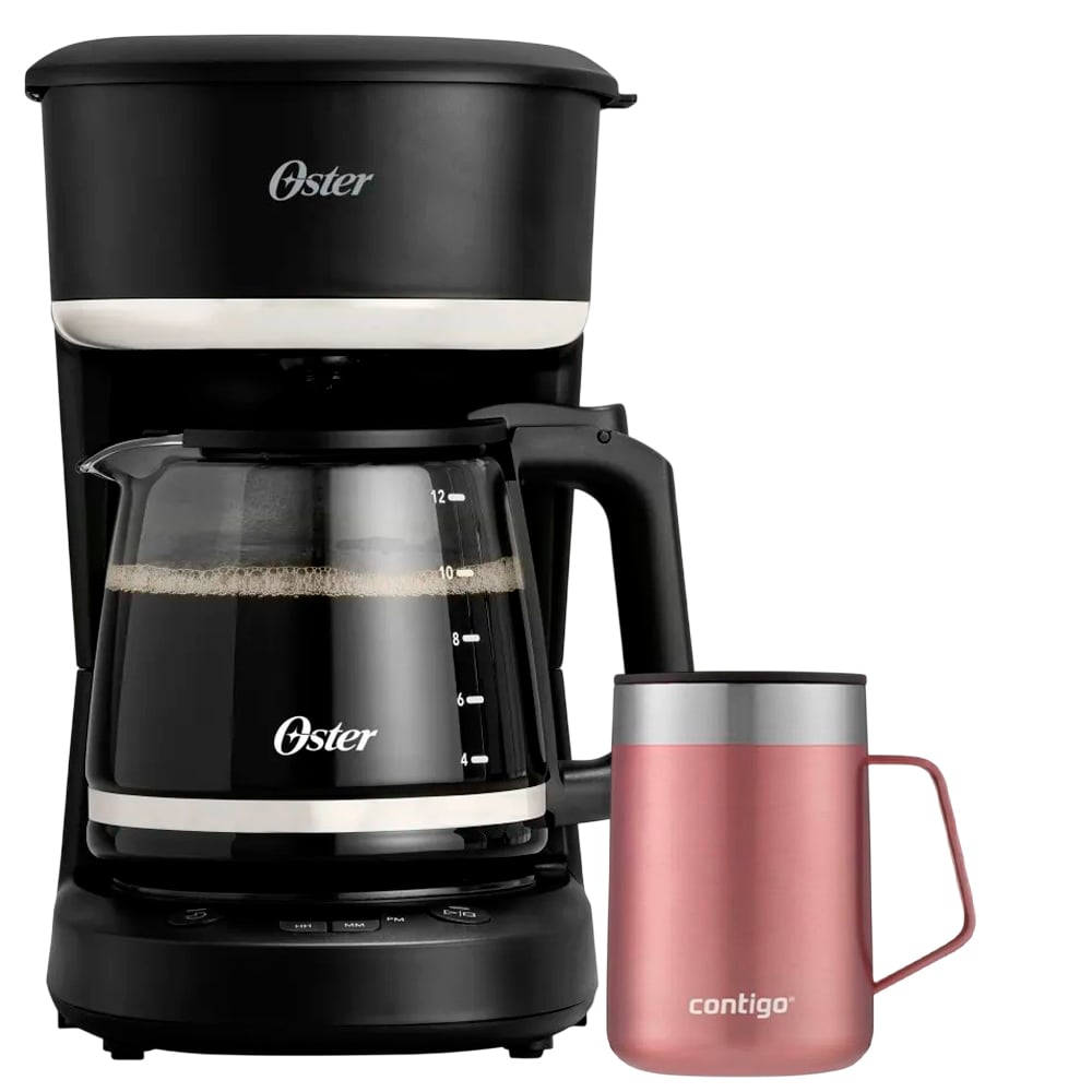 CAFETERA PROGRAMABLE OSTER BVSTDCP121B + TAZA TERMICA CONTIGO DE ACERO INOXIDABLE PINE BERRY - 1