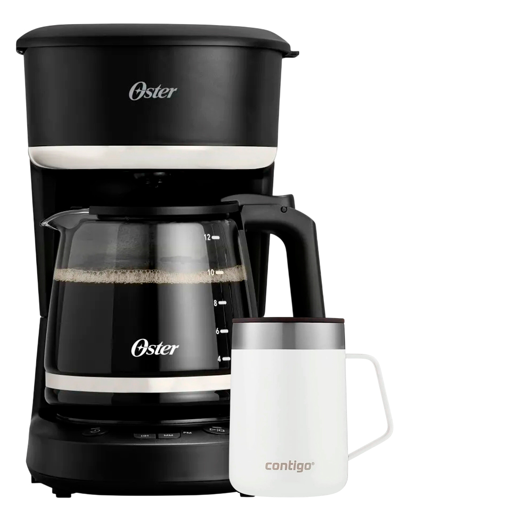 CAFETERA PROGRAMABLE OSTER BVSTDCP121B + TAZA TERMICA CONTIGO DE ACERO INOXIDABLE BLANCO - 1