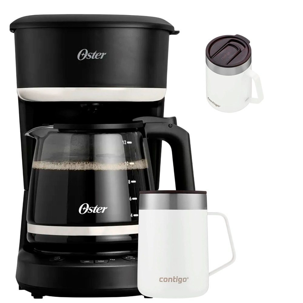 CAFETERA PROGRAMABLE OSTER BVSTDCP121B + TAZA TERMICA CONTIGO DE ACERO INOXIDABLE BLANCO - 2