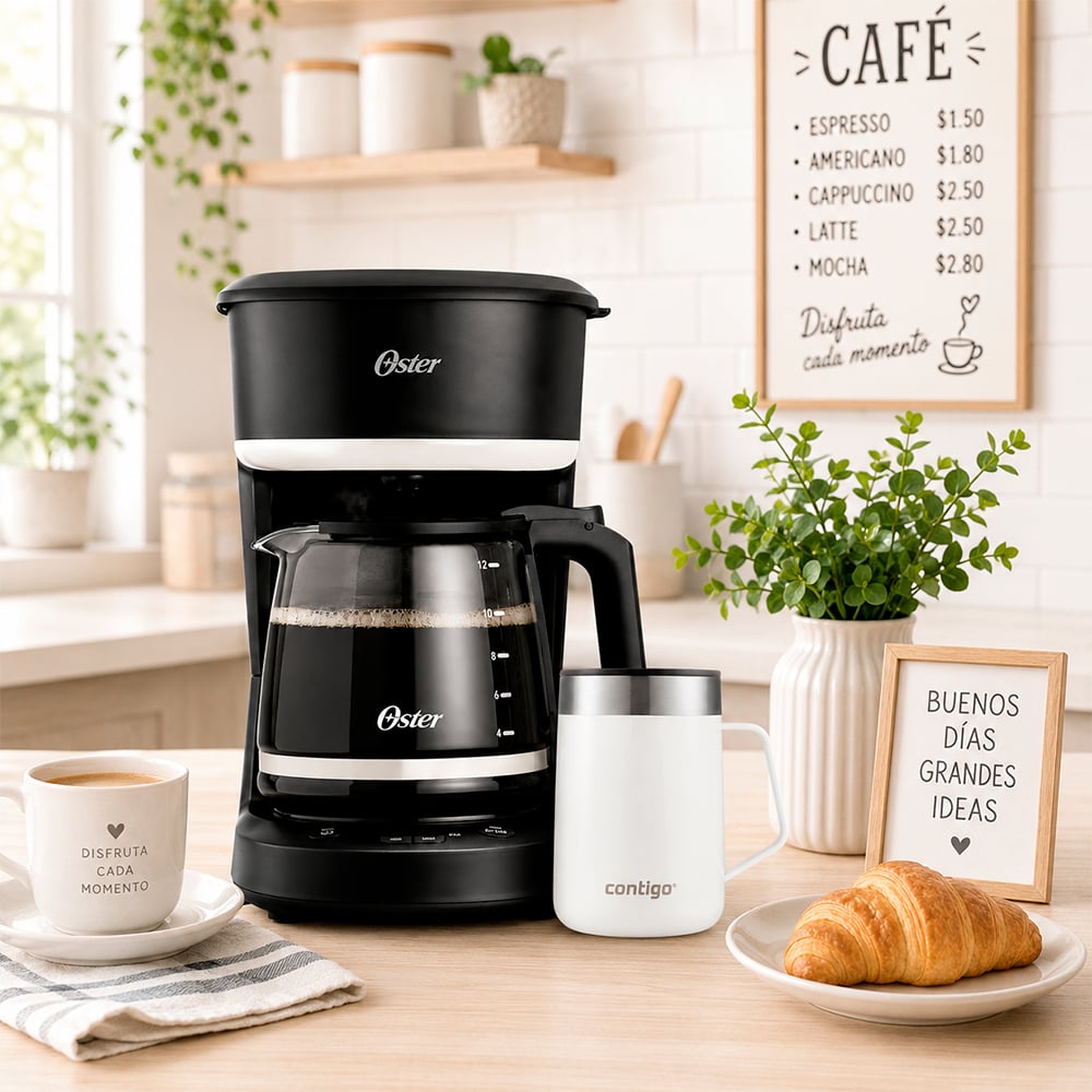 CAFETERA PROGRAMABLE OSTER BVSTDCP121B + TAZA TERMICA CONTIGO DE ACERO INOXIDABLE BLANCO - 3
