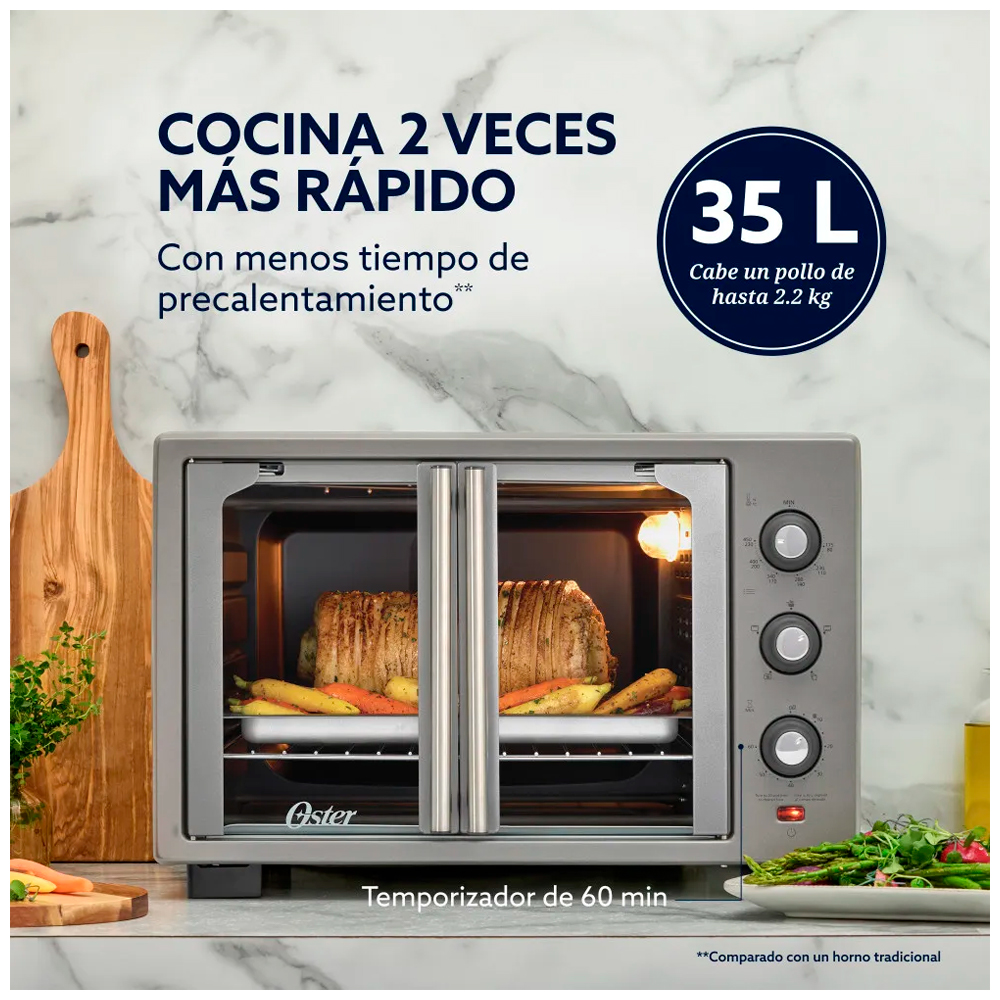 HORNO DE 35 LITROS CON FREIDORA DE AIRE Y PUERTAS FRANCESAS OSTER TSSTTV35FDMAFNS - 7