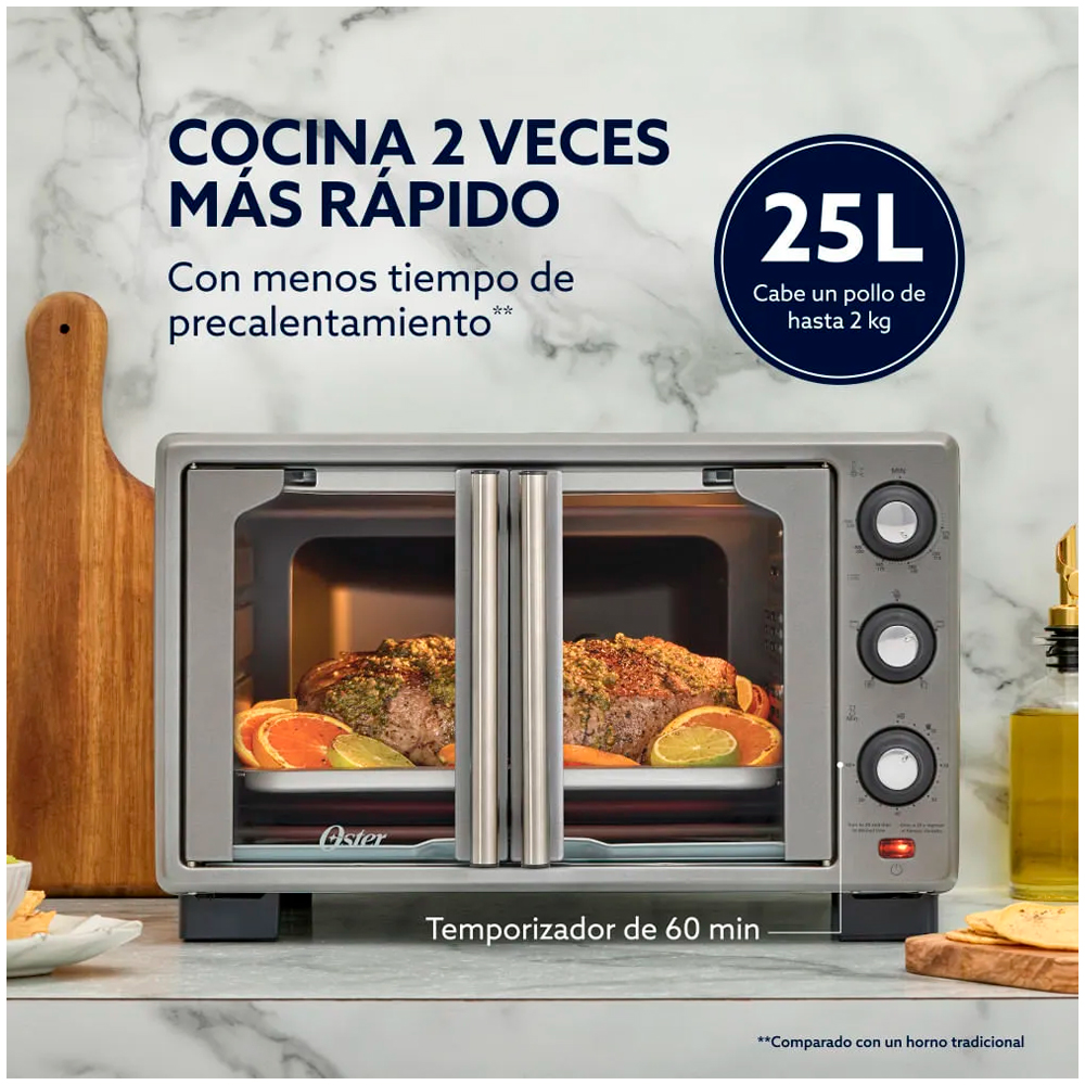 HORNO DE 25L CON FREIDORA DE AIRE OSTER TSSTTV25FDMAFNS PUERTA FRANCESA - 4