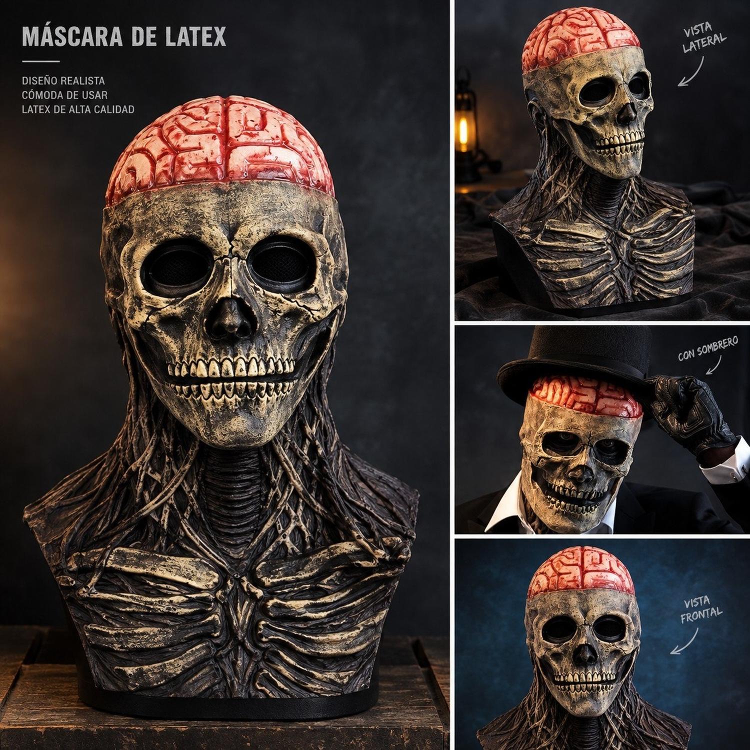 MÁSCARA DE SR. ESQUELETO CON CEREBRO EXPUESTO HALLOWEEN COSPLAY - 5