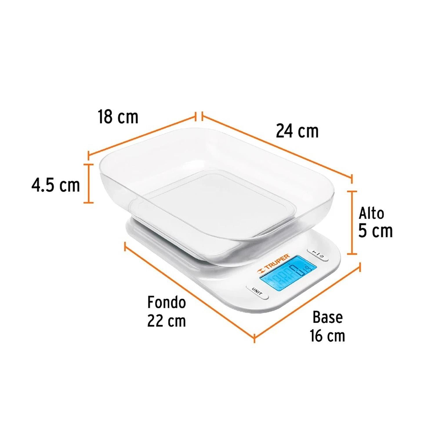 BALANZA DIGITAL DE COCINA TRUPER 5 KG CON TAZÓN TRANSLÚCIDO BASE-5T - 2
