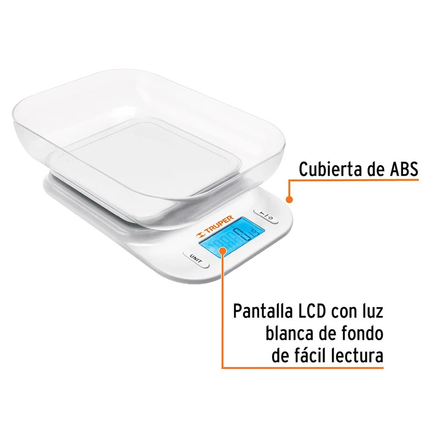 BALANZA DIGITAL DE COCINA TRUPER 5 KG CON TAZÓN TRANSLÚCIDO BASE-5T - 3