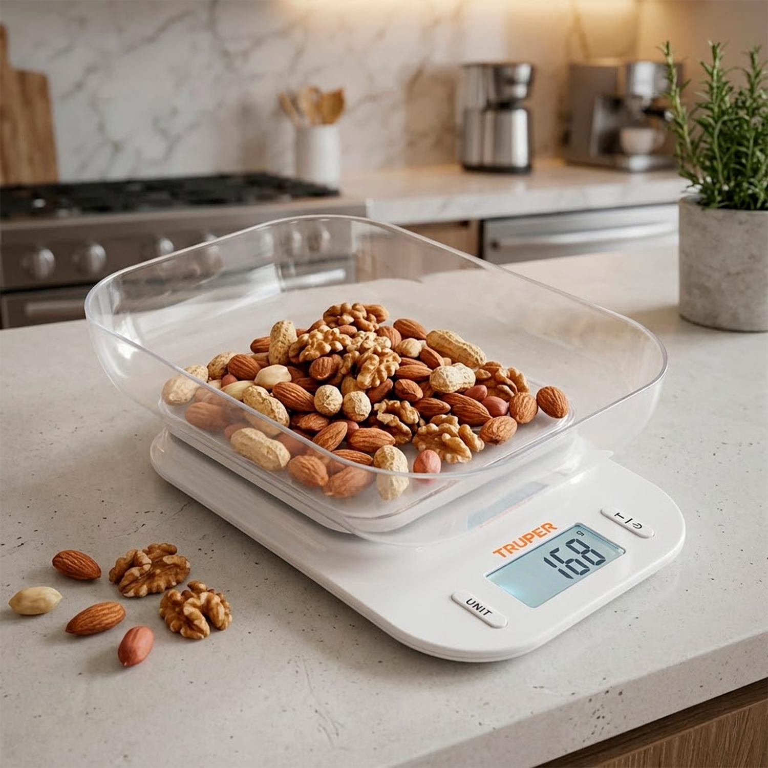 BALANZA DIGITAL DE COCINA TRUPER 5 KG CON TAZÓN TRANSLÚCIDO BASE-5T - 4