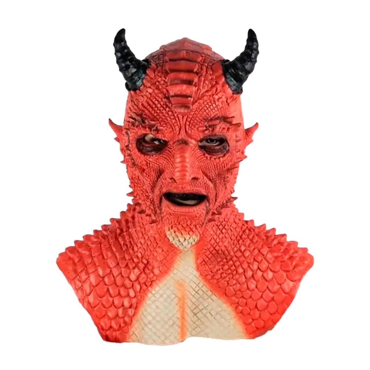 MÁSCARA DE DIABLO CON CUERNOS Y ESCAMAS LÁTEX HALLOWEEN - 1