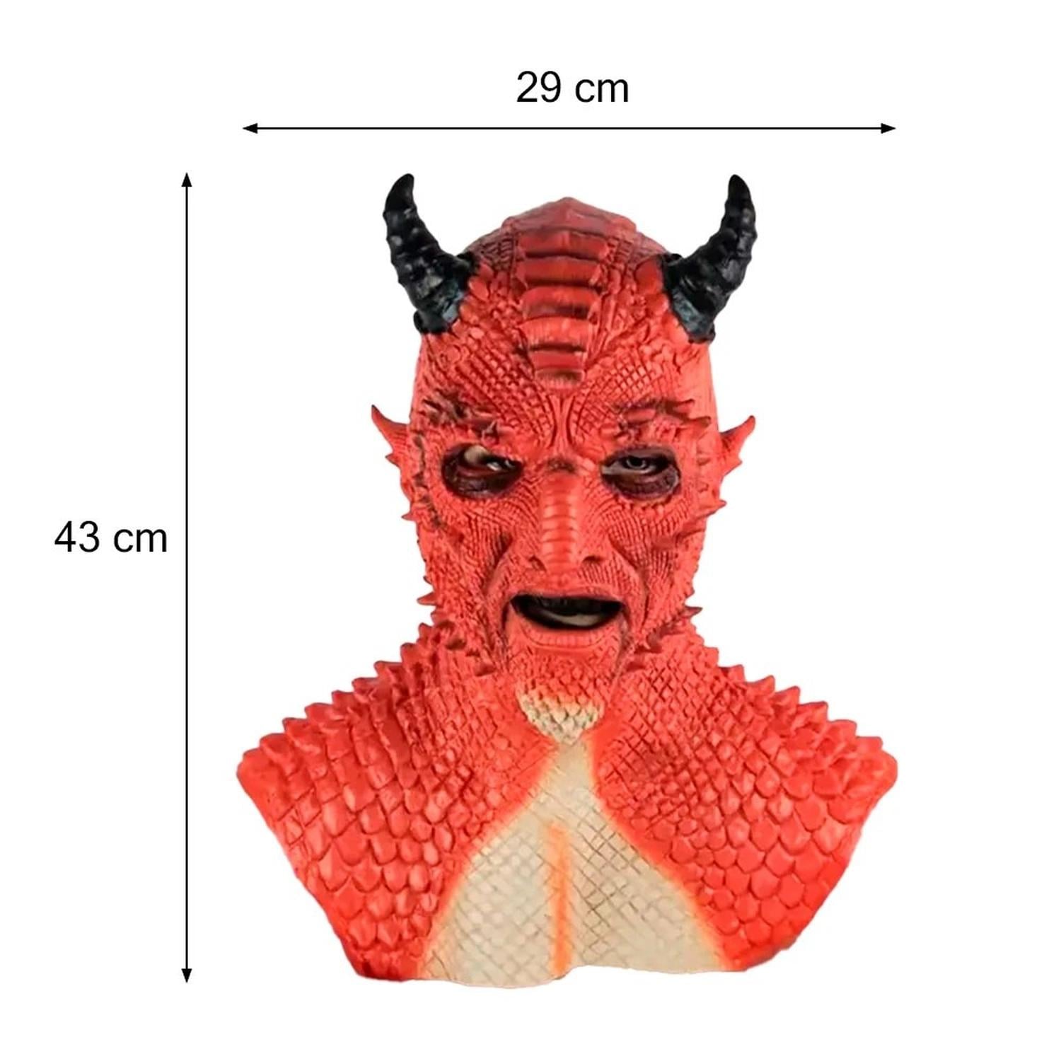 MÁSCARA DE DIABLO CON CUERNOS Y ESCAMAS LÁTEX HALLOWEEN - 3