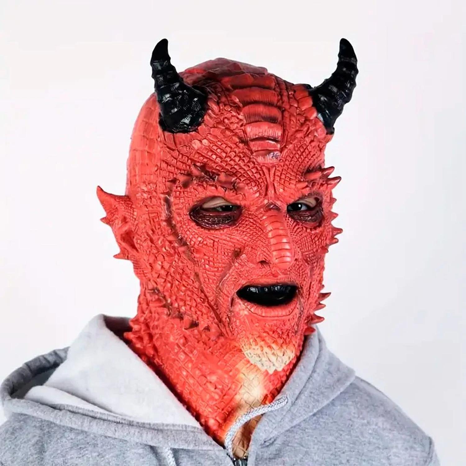 MÁSCARA DE DIABLO CON CUERNOS Y ESCAMAS LÁTEX HALLOWEEN - 4