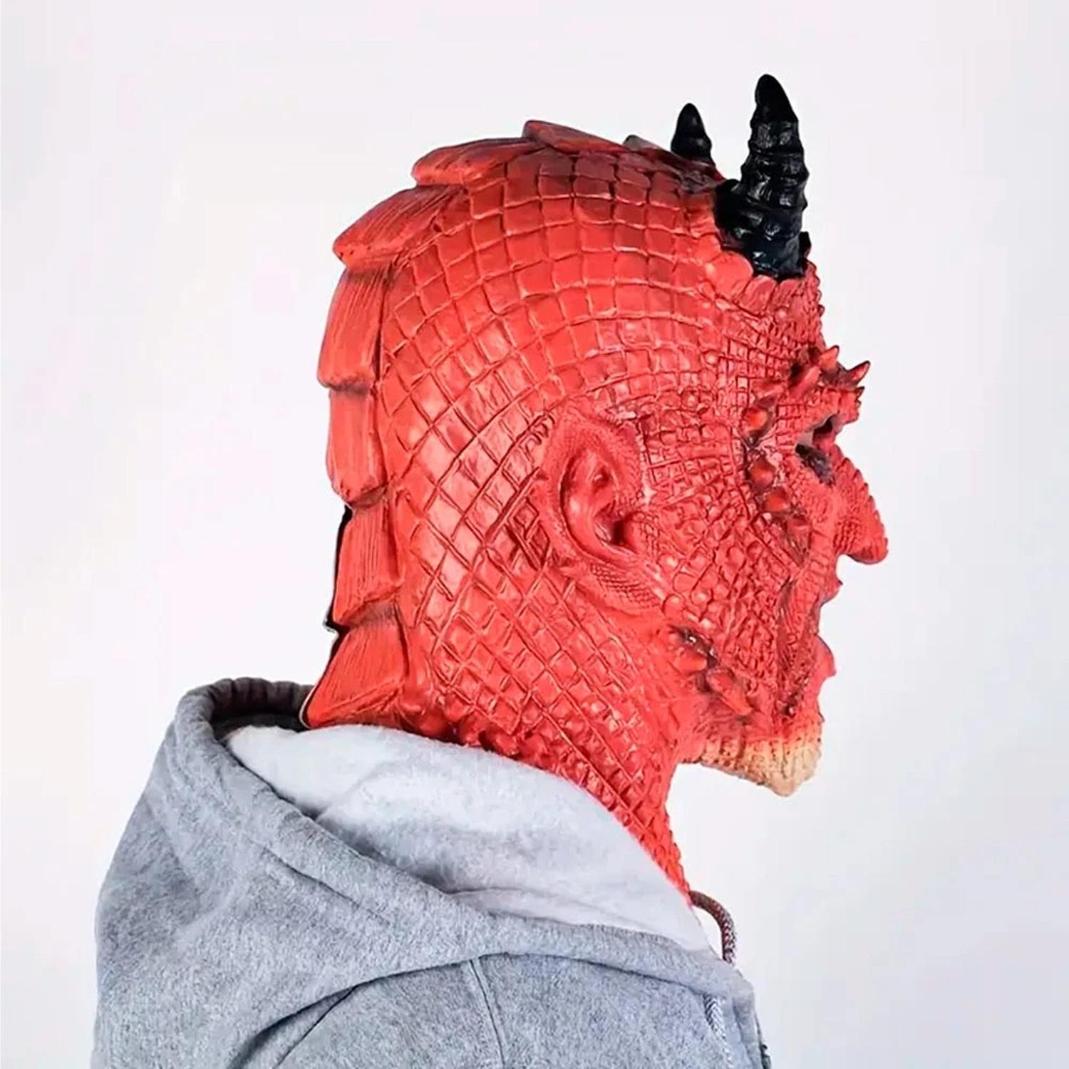 MÁSCARA DE DIABLO CON CUERNOS Y ESCAMAS LÁTEX HALLOWEEN - 5