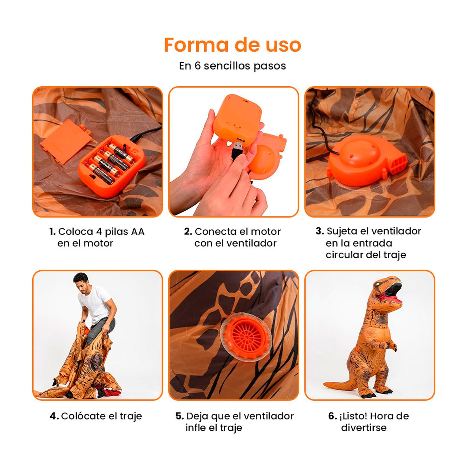 DISFRAZ DINOSAURIO T-REX INFLABLE PARA NIÑOS HALLOWEEN COSPLAY - 7