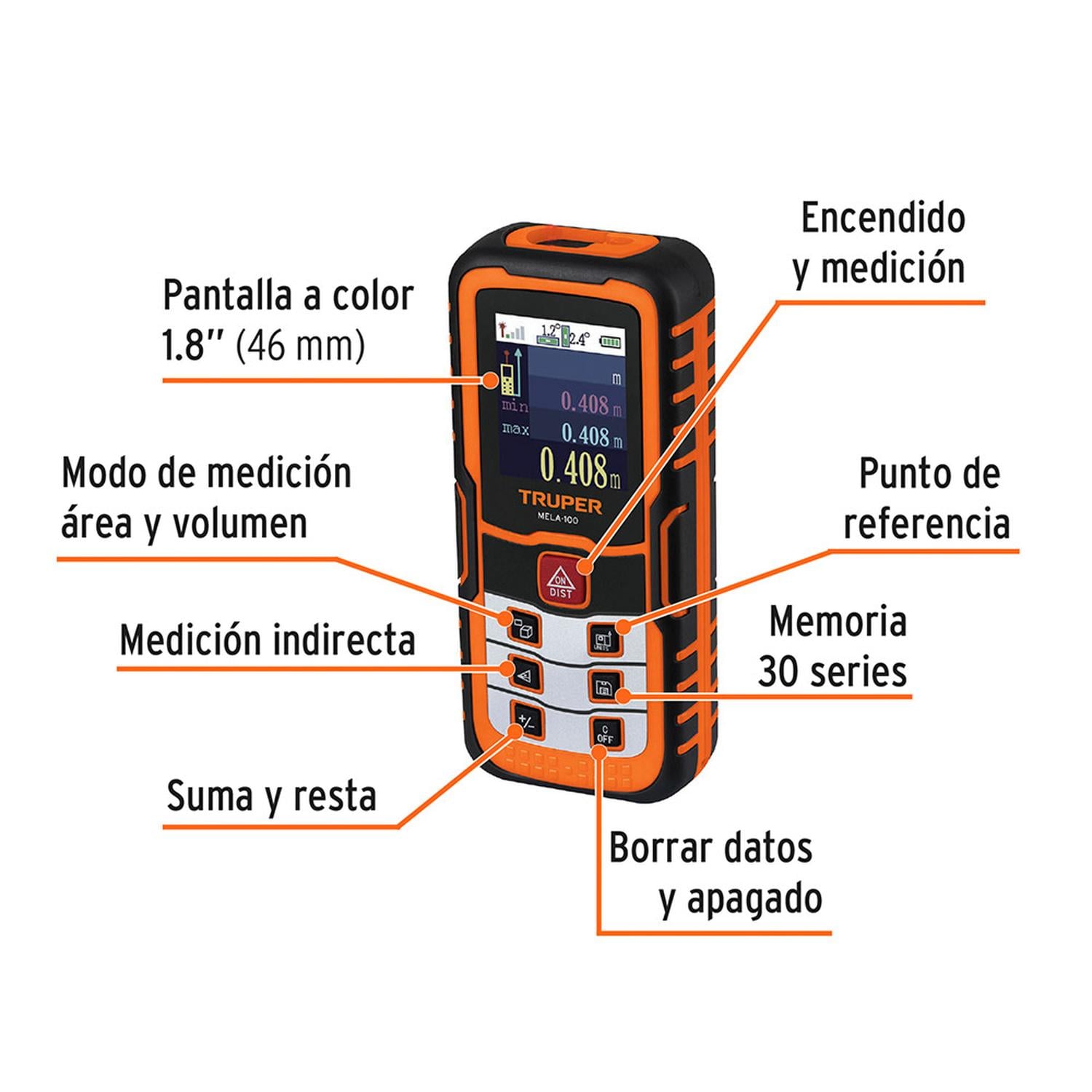 MEDIDOR LÁSER DE DISTANCIA TRUPER MELA-100 DE 0.05 M A 100 M - 4