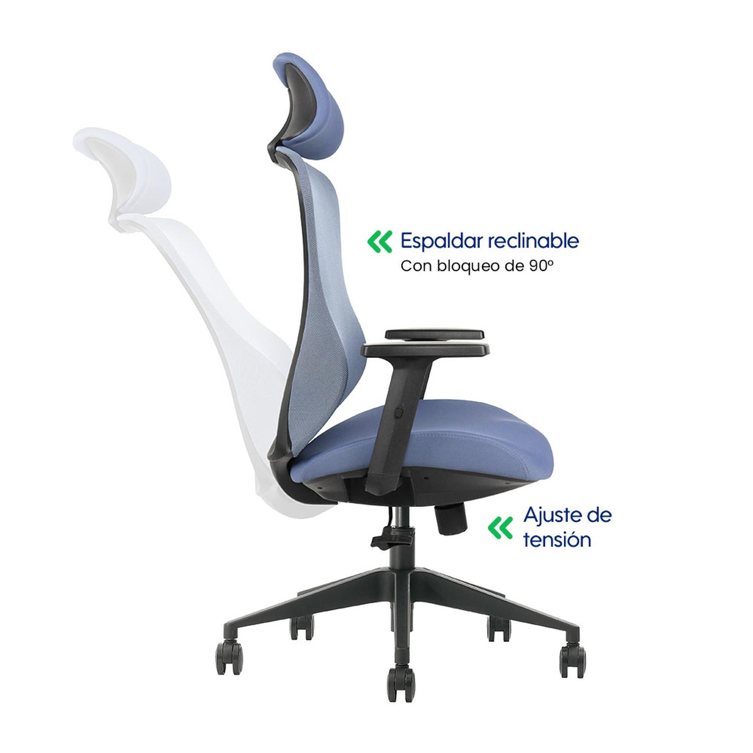 SILLA DE OFICINA ERGONÓMICA EVOX GK2 AZUL CON LUMBAR AJUSTABLE Y RECLINABLE 120 - 5