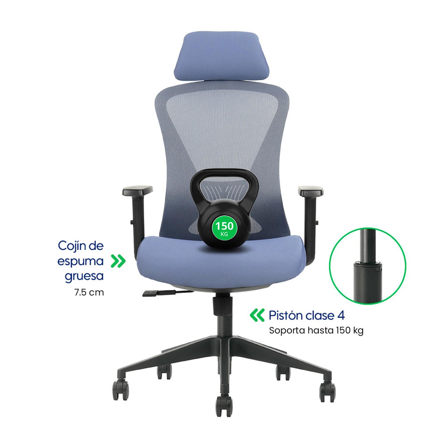 SILLA DE OFICINA ERGONÓMICA EVOX GK2 AZUL CON LUMBAR AJUSTABLE Y RECLINABLE 120 - 6