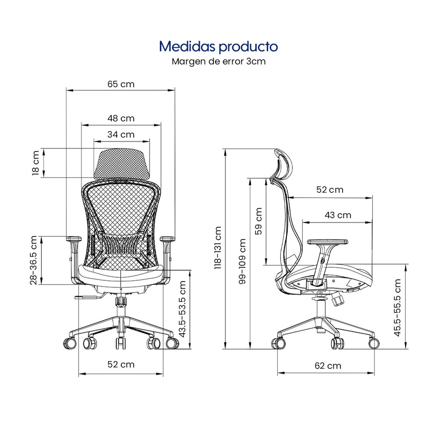 SILLA DE OFICINA ERGONÓMICA EVOX GK2 AZUL CON LUMBAR AJUSTABLE Y RECLINABLE 120 - 8