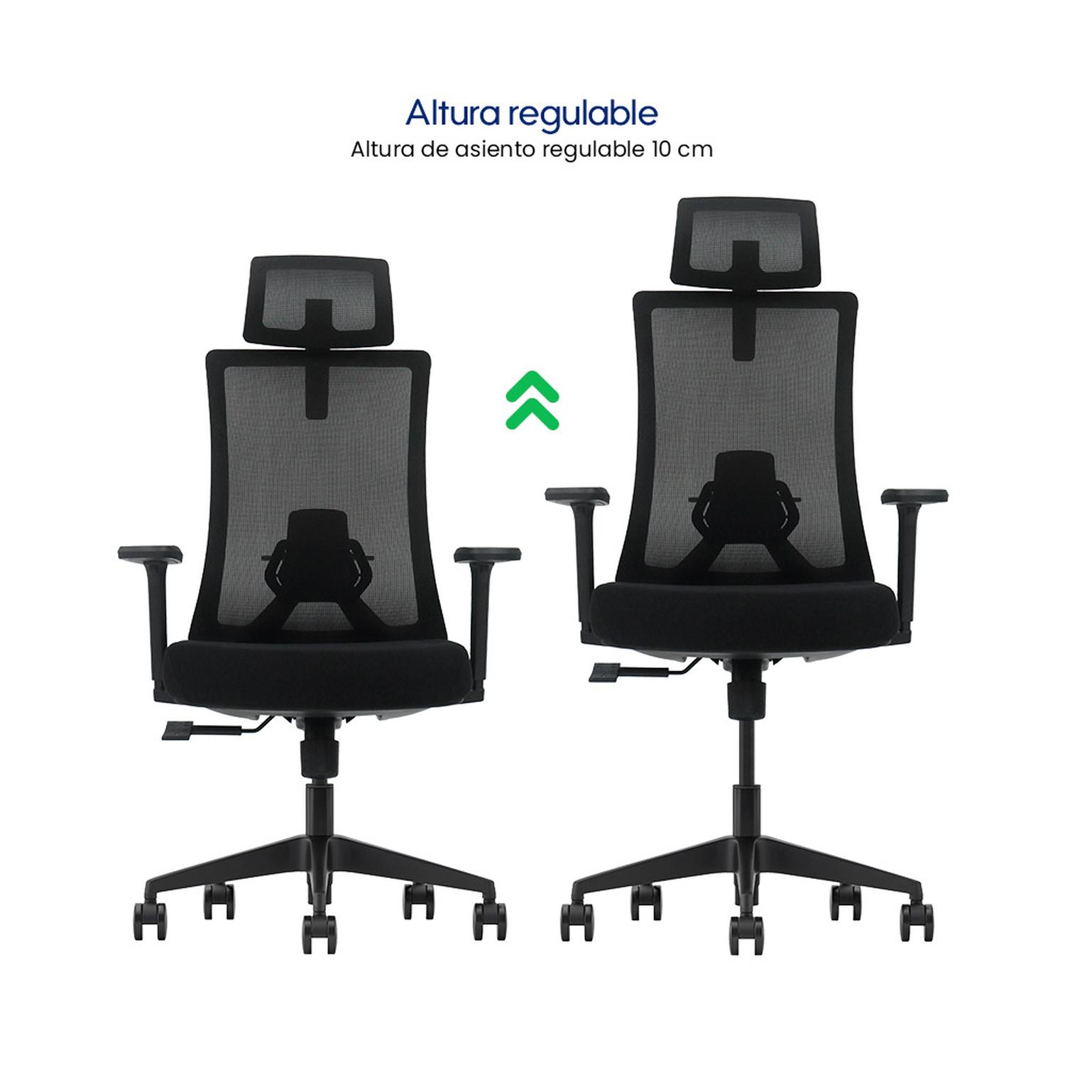SILLA DE OFICINA ERGONÓMICA EJECUTIVA CON SOPORTE LUMBAR AJUSTABLE Y BRAZOS 3D EVOX KC16 - 3
