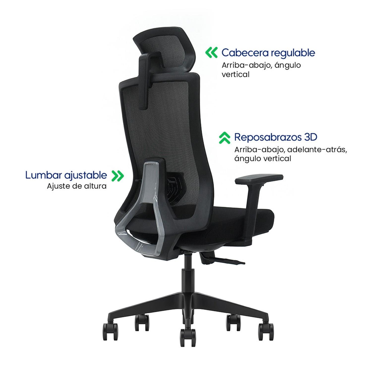 SILLA DE OFICINA ERGONÓMICA EJECUTIVA CON SOPORTE LUMBAR AJUSTABLE Y BRAZOS 3D EVOX KC16 - 4