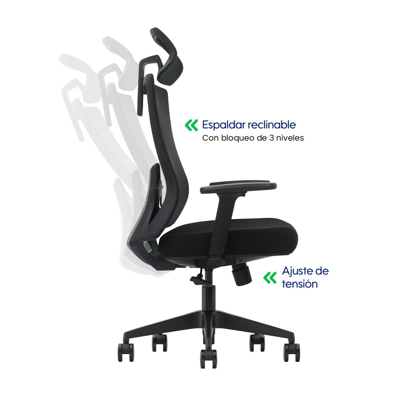 SILLA DE OFICINA ERGONÓMICA EJECUTIVA CON SOPORTE LUMBAR AJUSTABLE Y BRAZOS 3D EVOX KC16 - 5
