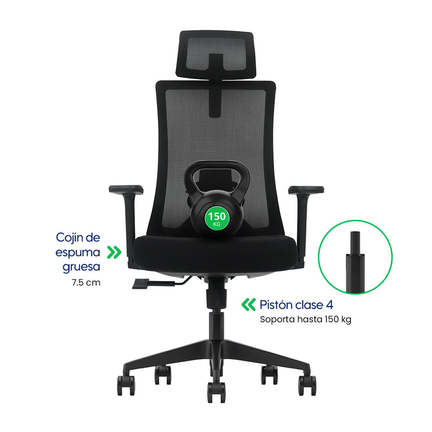 SILLA DE OFICINA ERGONÓMICA EJECUTIVA CON SOPORTE LUMBAR AJUSTABLE Y BRAZOS 3D EVOX KC16 - 6