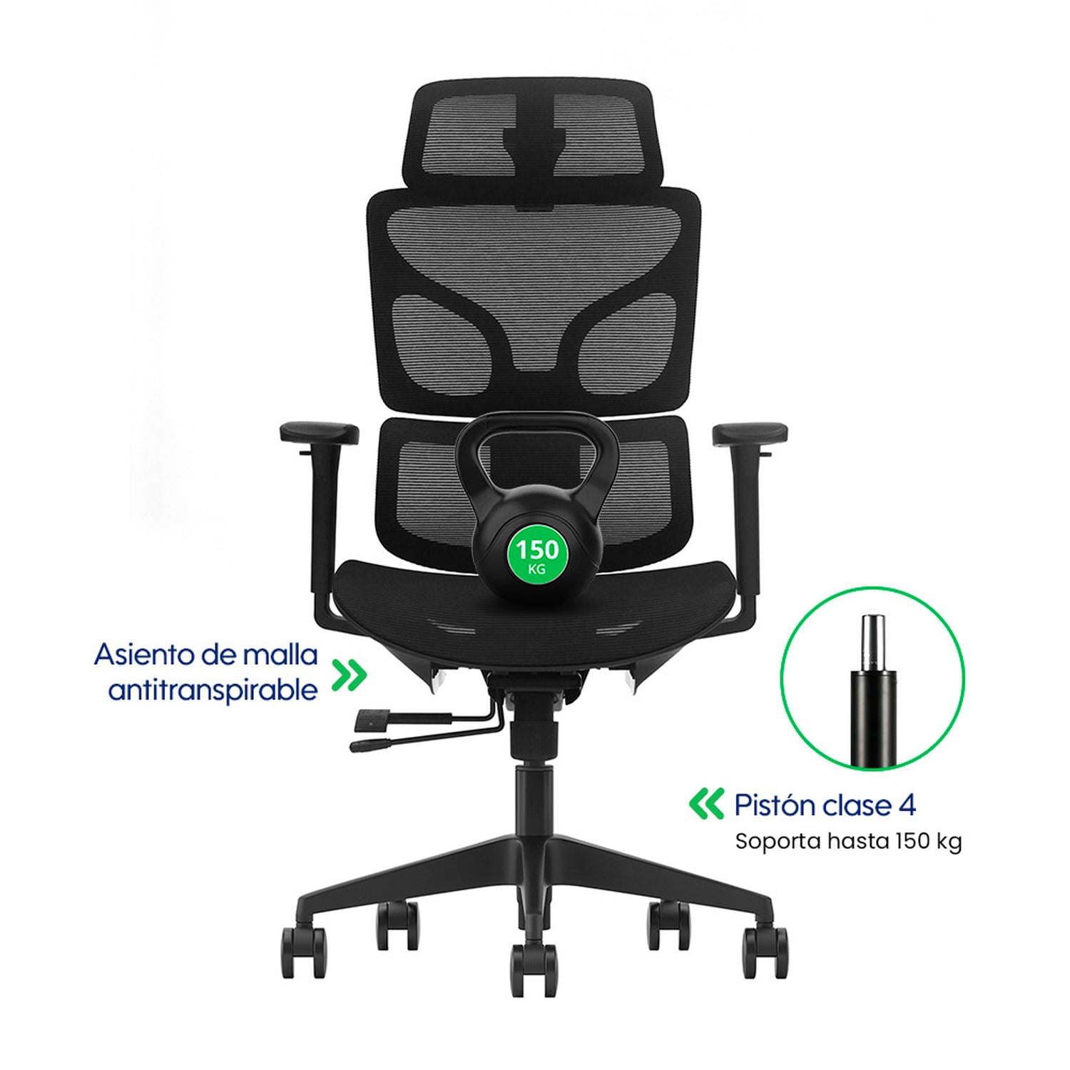 SILLA DE OFICINA ERGONÓMICA PROFESIONAL EVOX FC17 FULL MESH CON SOPORTE LUMBAR Y BRAZOS 3D - 7