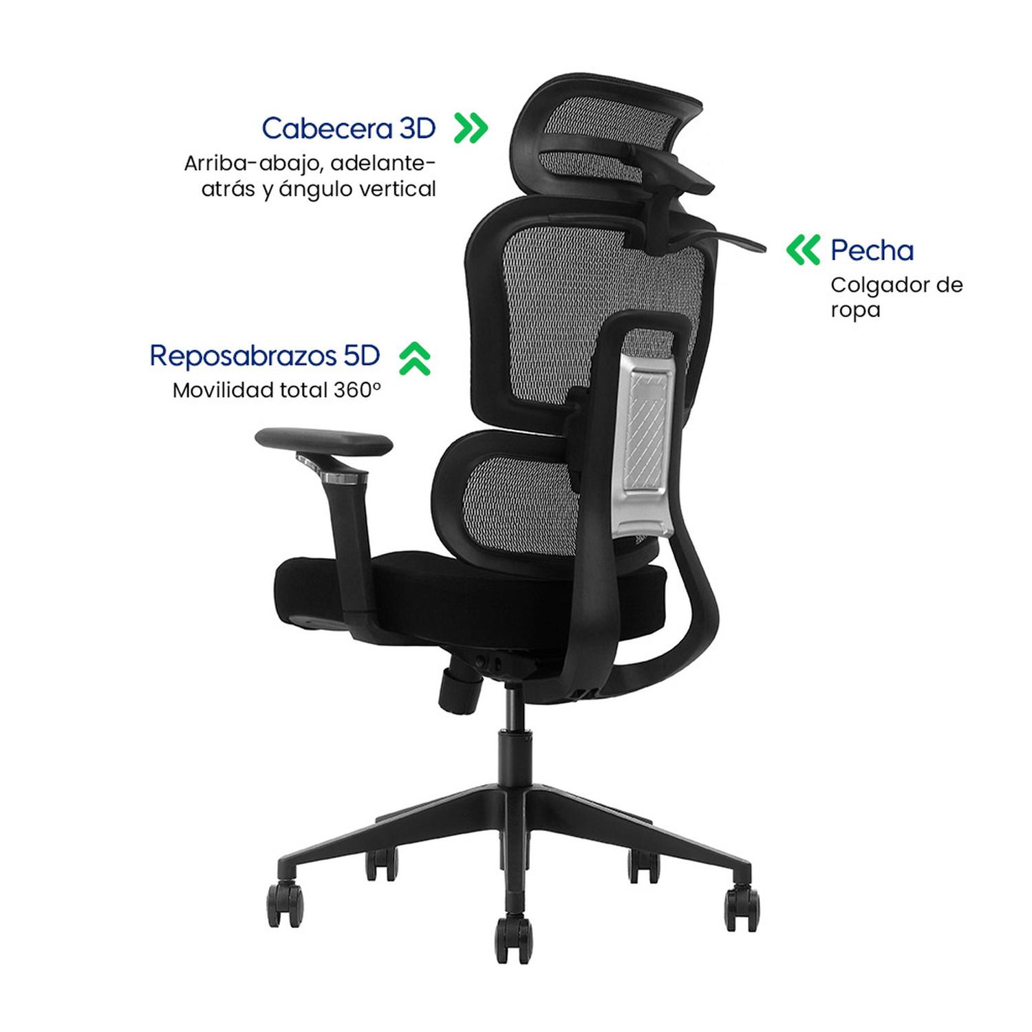 SILLA DE OFICINA ERGONÓMICA EVOX NC19 CON BRAZOS 5D Y SOPORTE LUMBAR DINÁMICO - 5