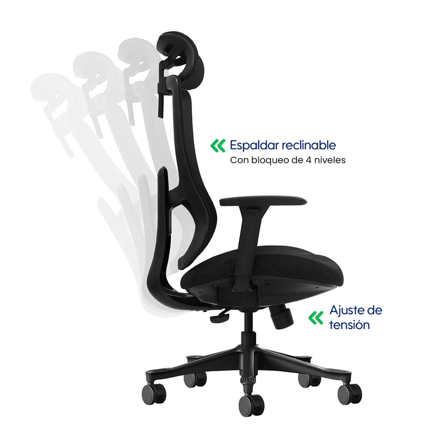 SILLA DE OFICINA ERGONÓMICA EVOX DC20 CON RESPALDO AJUSTABLE Y BRAZOS 3D - 3
