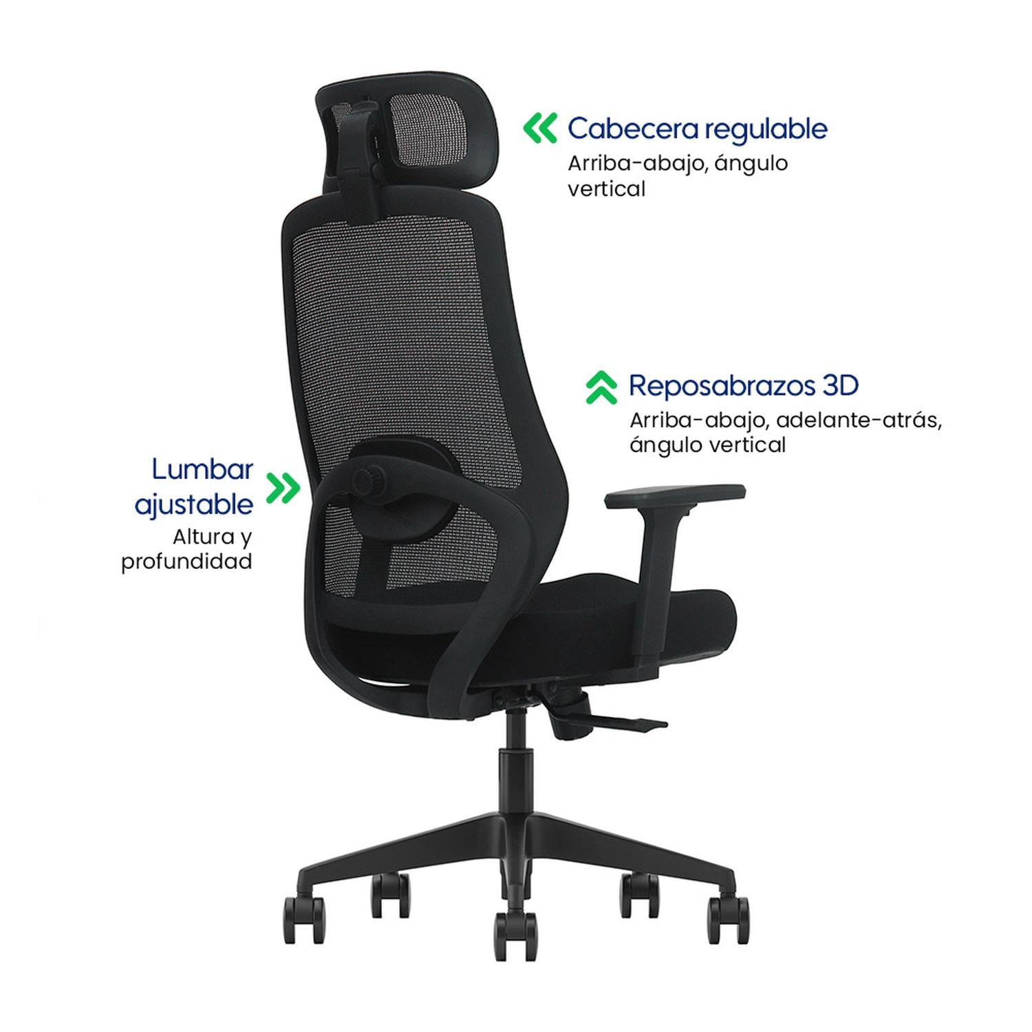 SILLA DE OFICINA ERGONÓMICA EJECUTIVA EVOX VC22 CON LUMBAR AJUSTABLE Y BRAZOS 3D - 4