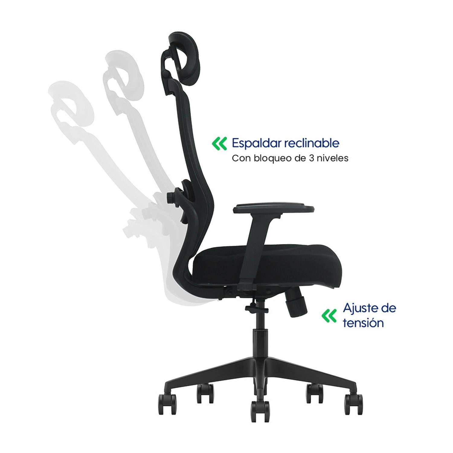 SILLA DE OFICINA ERGONÓMICA EJECUTIVA EVOX VC22 CON LUMBAR AJUSTABLE Y BRAZOS 3D - 5