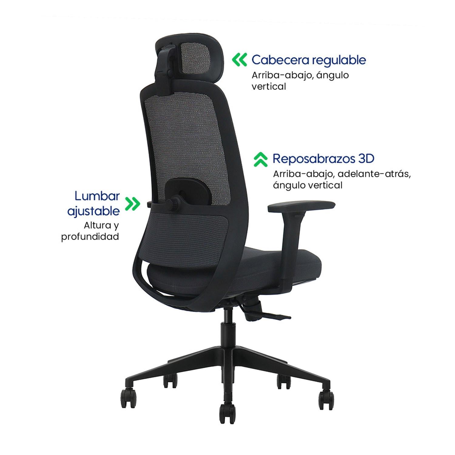 SILLA DE OFICINA ERGONÓMICA PROFESIONAL EVOX PC21 CON SOPORTE LUMBAR AJUSTABLE Y BRAZOS 3D - 4
