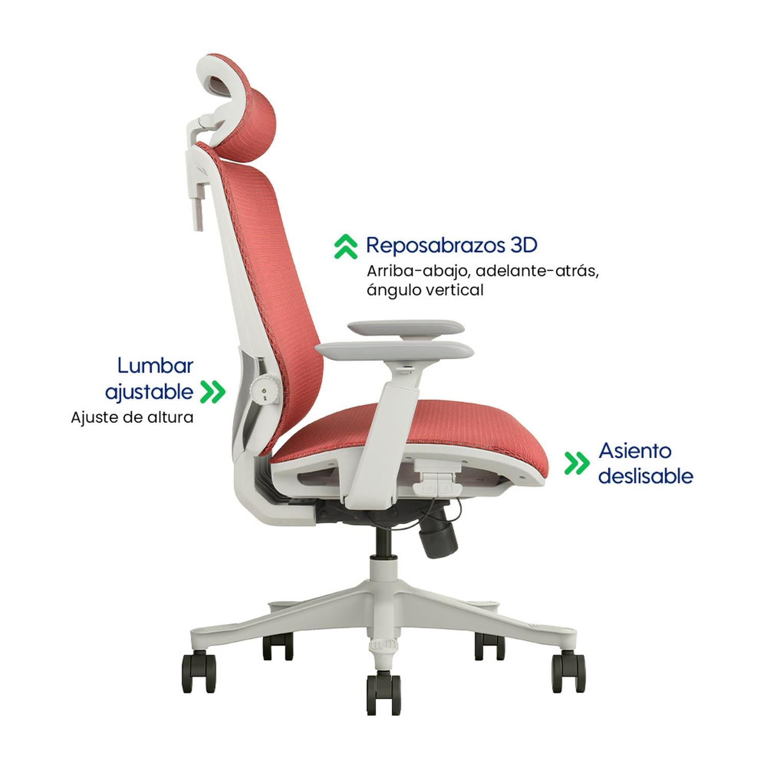 SILLA DE OFICINA ERGONÓMICA EVOX SM6-GH DE MALLA CON SOPORTE LUMBAR AJUSTABLE Y BRAZOS 3D - 5
