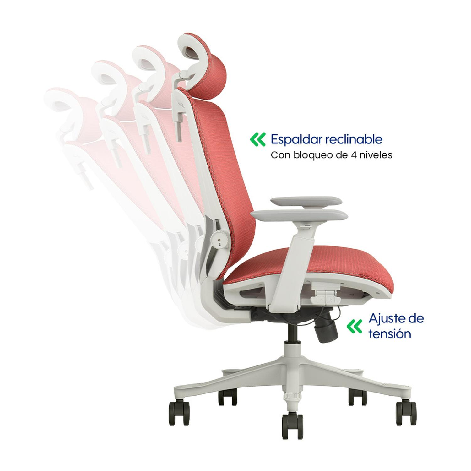 SILLA DE OFICINA ERGONÓMICA EVOX SM6-GH DE MALLA CON SOPORTE LUMBAR AJUSTABLE Y BRAZOS 3D - 6