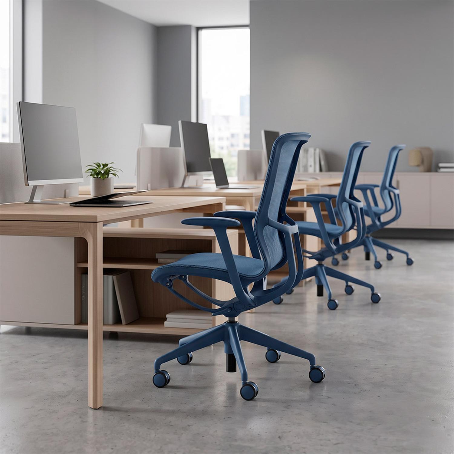 SILLA DE OFICINA ERGONÓMICA AZUL DE MALLA EVOX F5G-A - 9
