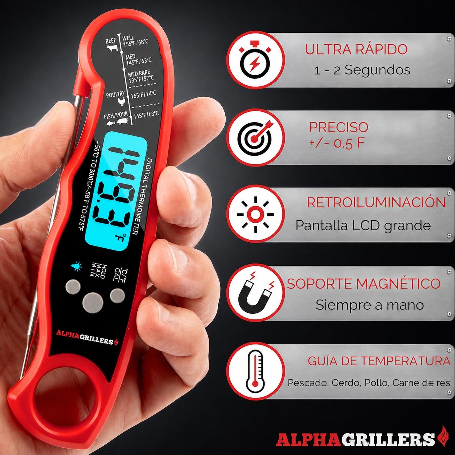 TERMÓMETRO DIGITAL PARA CARNE DE COCINA Y PARRILLA PROFESIONAL ALPHA GRILLERS - 2