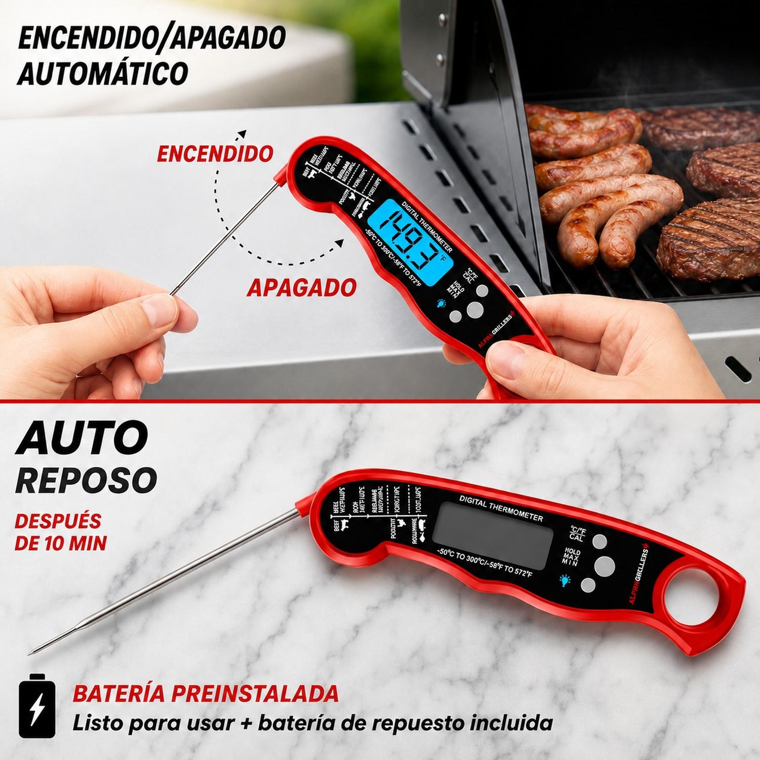 TERMÓMETRO DIGITAL PARA CARNE DE COCINA Y PARRILLA PROFESIONAL ALPHA GRILLERS - 3