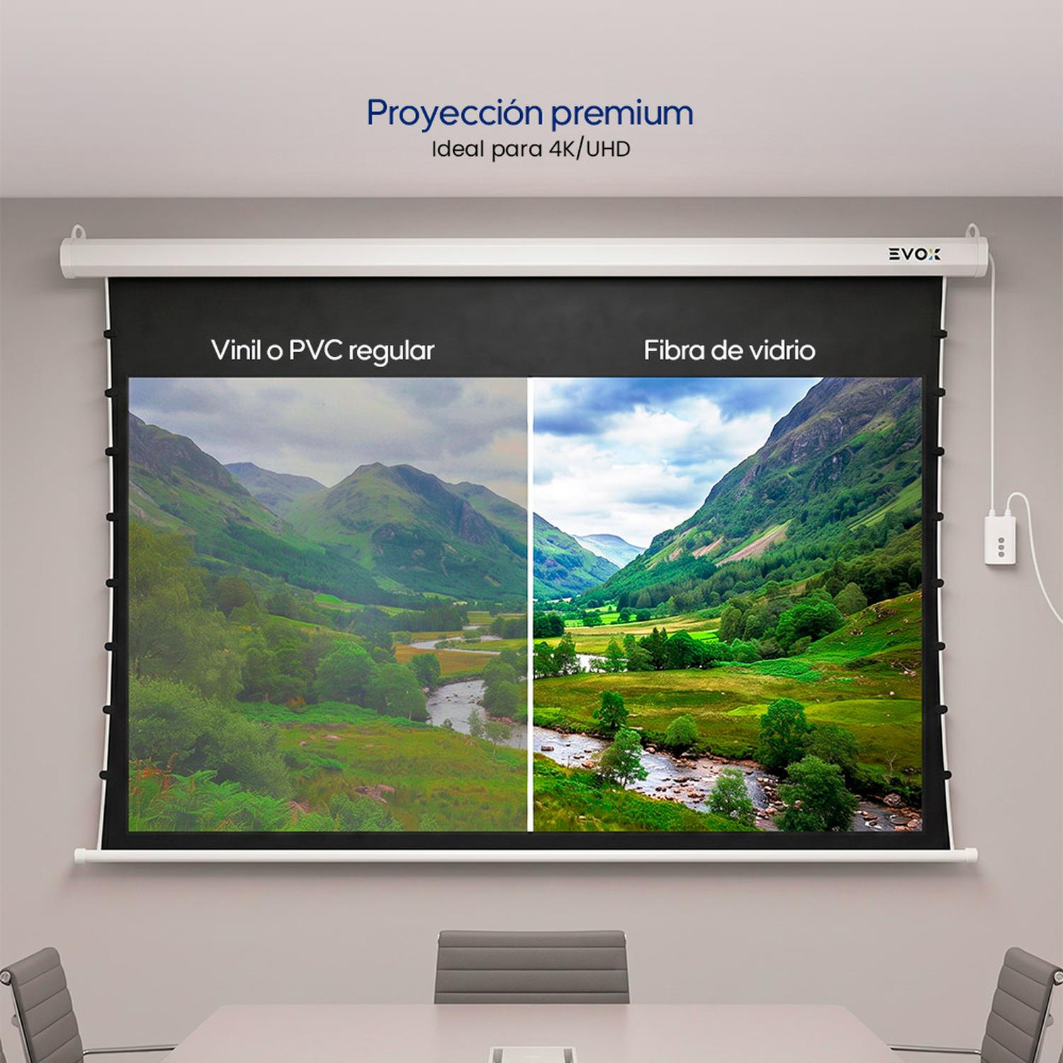 ECRAN ELÉCTRICO TENSIONADO EVOX PANTALLA DE 120 PULGADAS CON FIBRA DE VIDRIO - 7