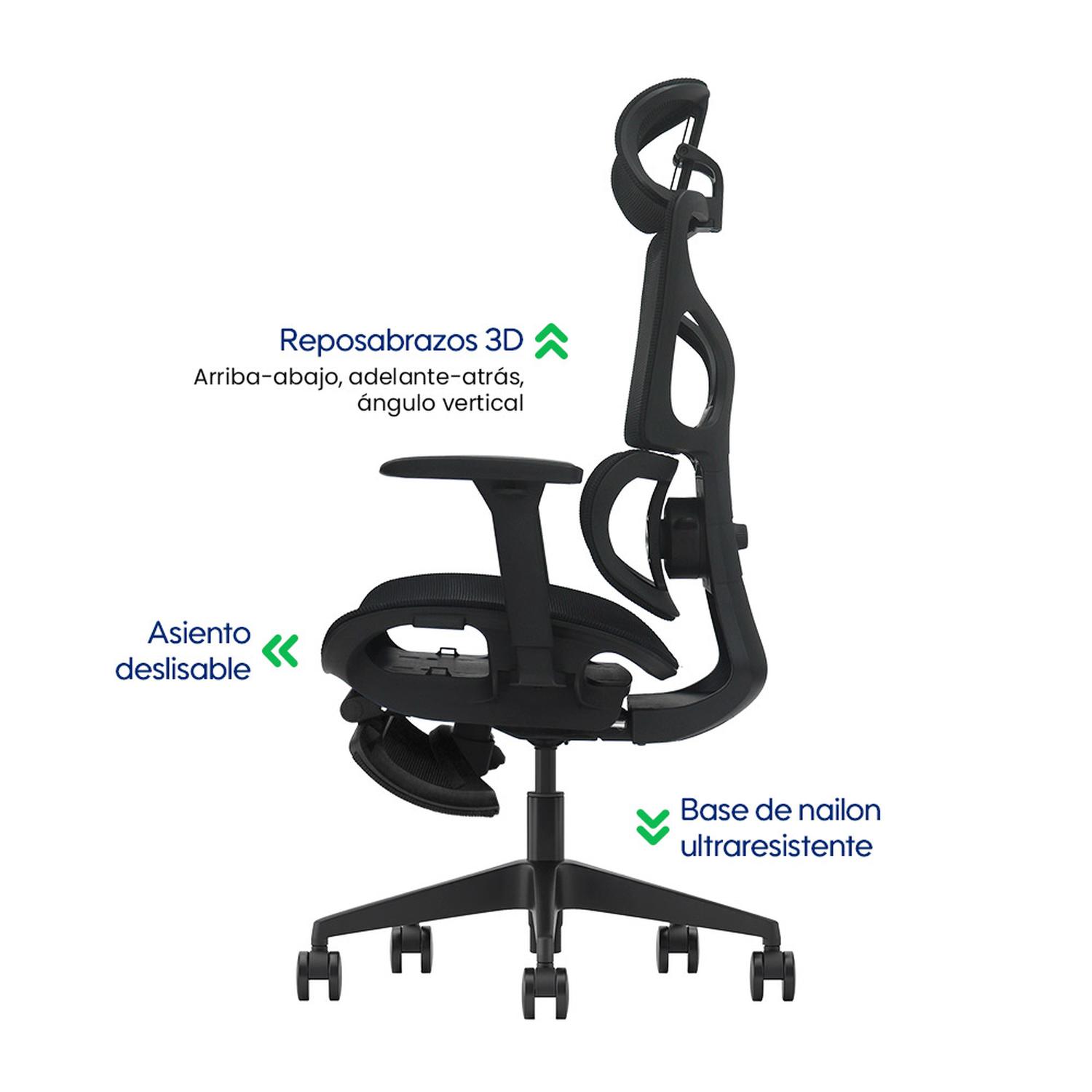 SILLA DE OFICINA ERGONÓMICA FULL MESH CON REPOSAPIÉS Y SOPORTE LUMBAR EVOX FC18 - 3