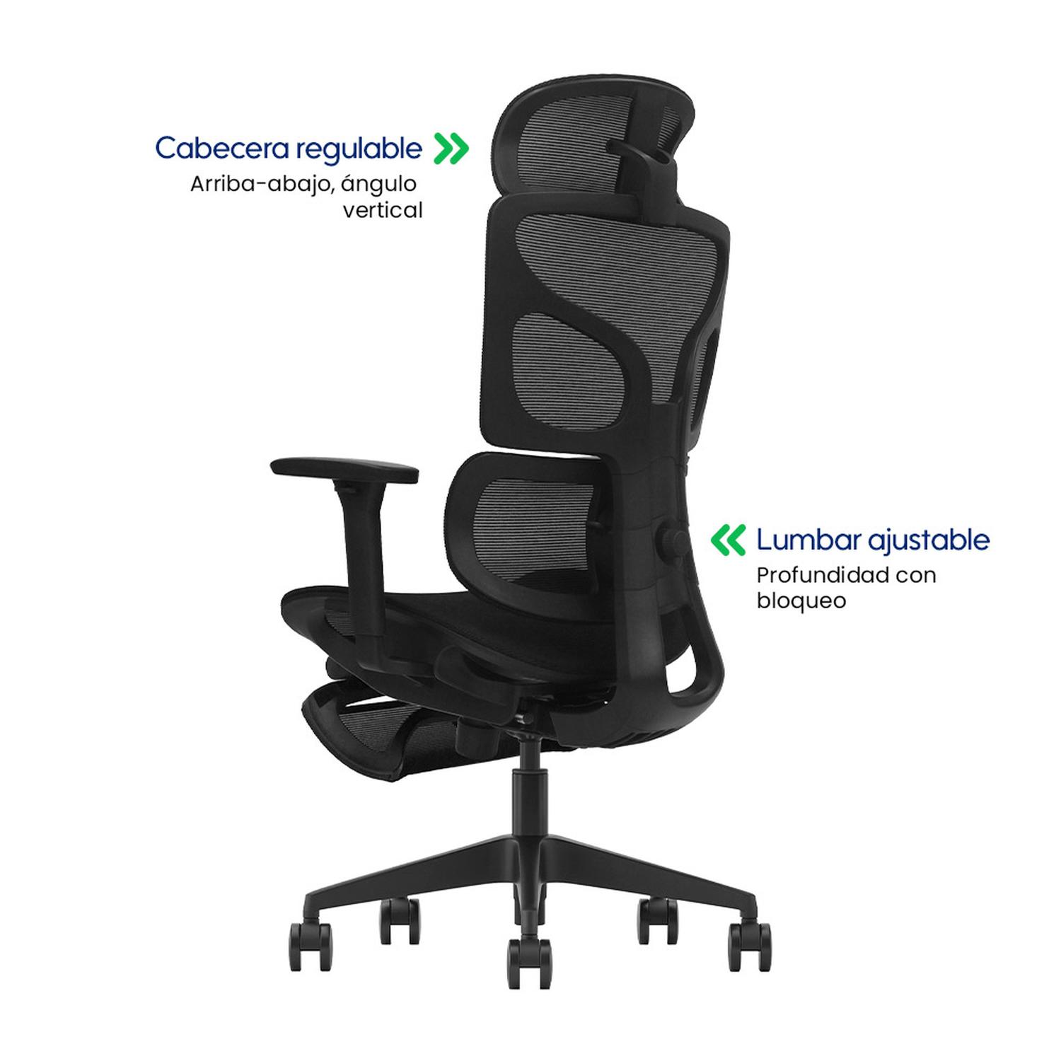 SILLA DE OFICINA ERGONÓMICA FULL MESH CON REPOSAPIÉS Y SOPORTE LUMBAR EVOX FC18 - 4