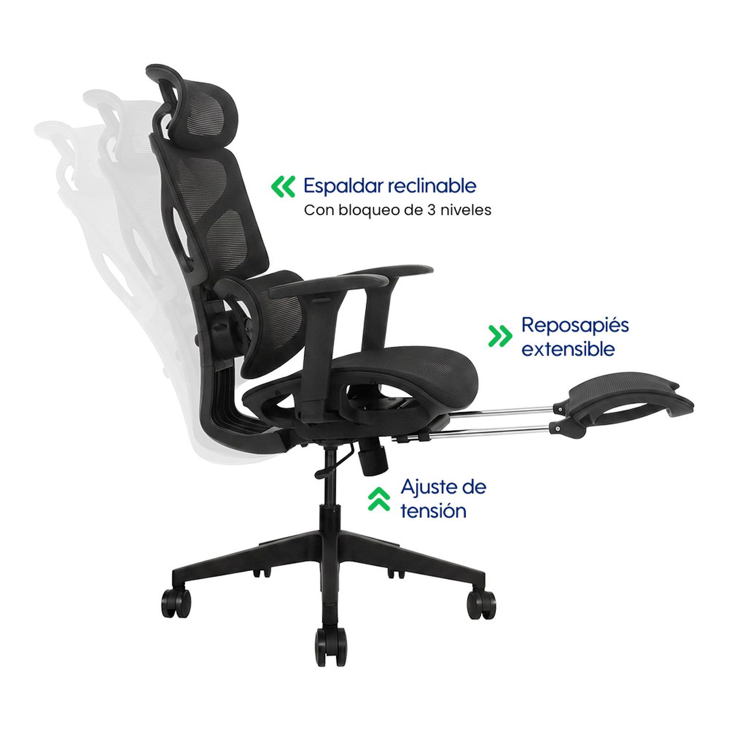 SILLA DE OFICINA ERGONÓMICA FULL MESH CON REPOSAPIÉS Y SOPORTE LUMBAR EVOX FC18 - 5