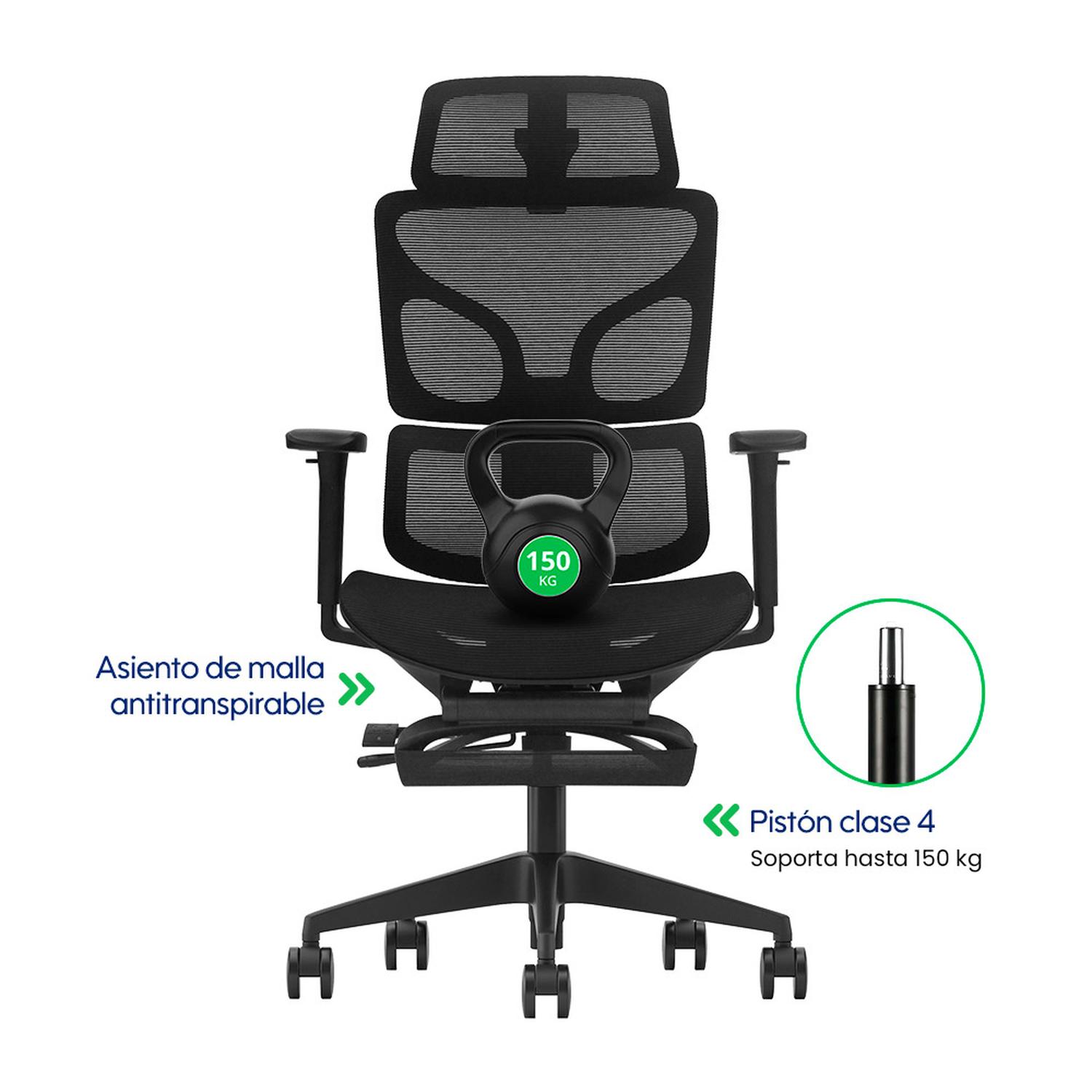 SILLA DE OFICINA ERGONÓMICA FULL MESH CON REPOSAPIÉS Y SOPORTE LUMBAR EVOX FC18 - 7