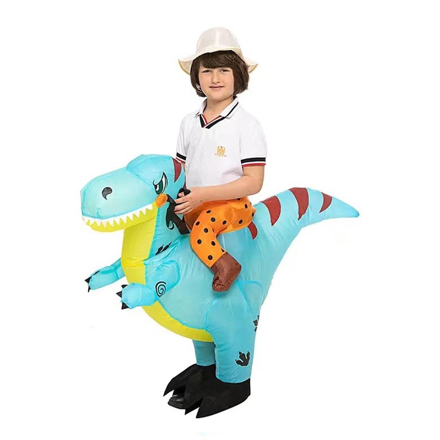 DISFRAZ INFLABLE DE DINOSAURIO MONTABLE CELESTE NIÑO PARA HALLOWEEN Y COSPLAY - 1