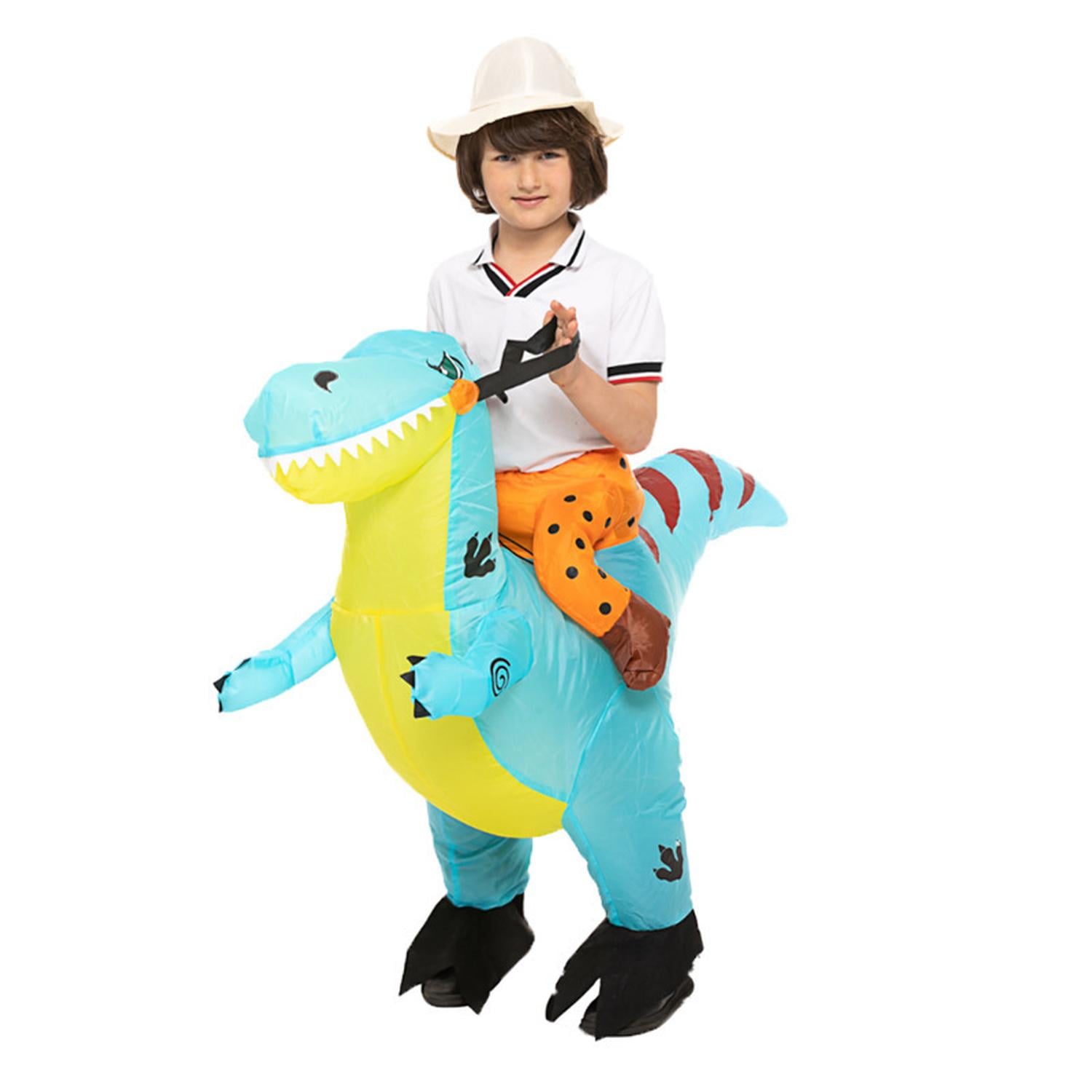 DISFRAZ INFLABLE DE DINOSAURIO MONTABLE CELESTE NIÑO PARA HALLOWEEN Y COSPLAY - 3