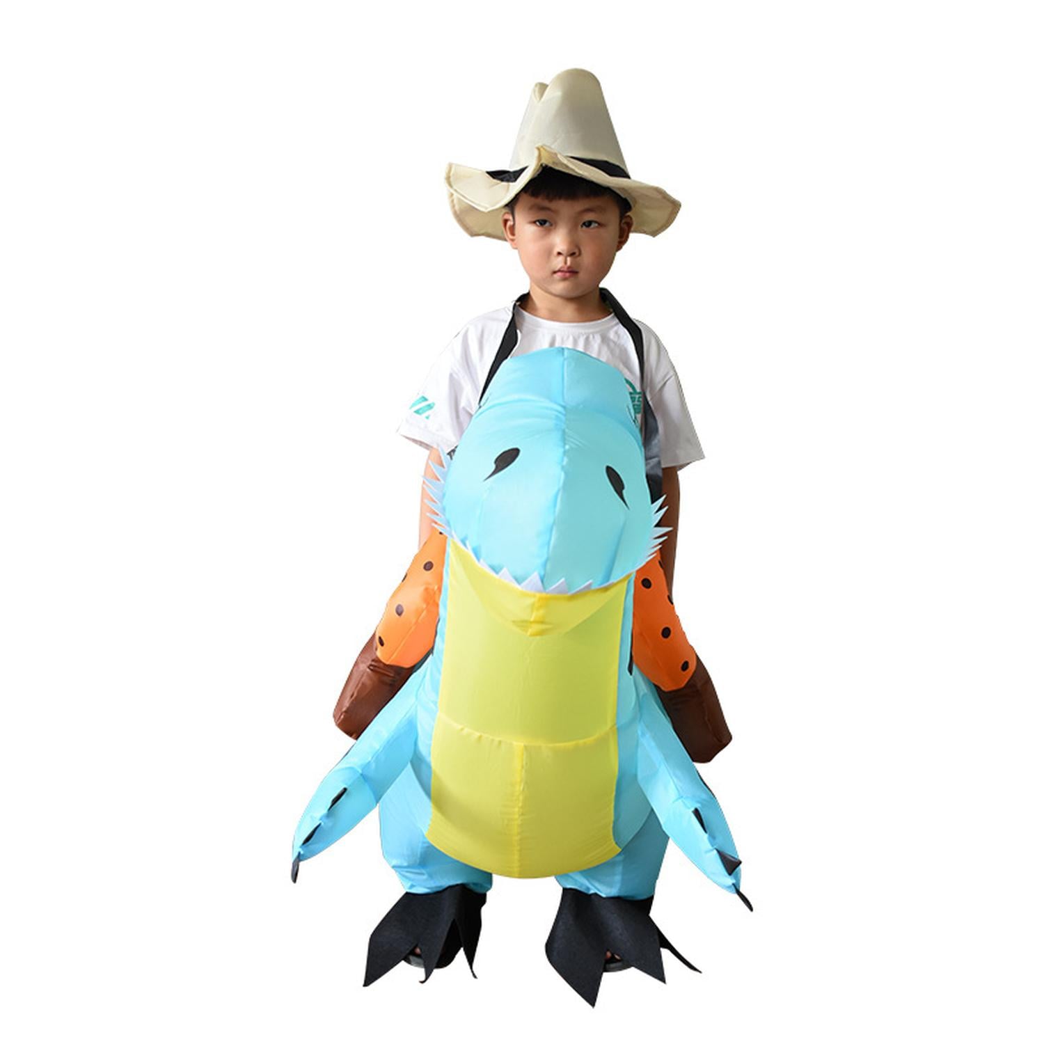 DISFRAZ INFLABLE DE DINOSAURIO MONTABLE CELESTE NIÑO PARA HALLOWEEN Y COSPLAY - 4